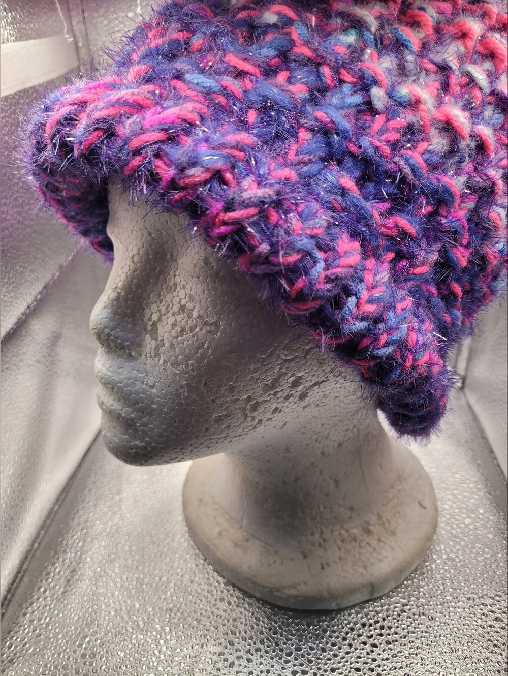 Chunky Knit Beanie in Purple and Pink